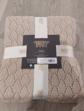 New!Jeremiah Brent Home Knit Cotton Throw Cottagecore Y2K Minimalist Cream Neutr